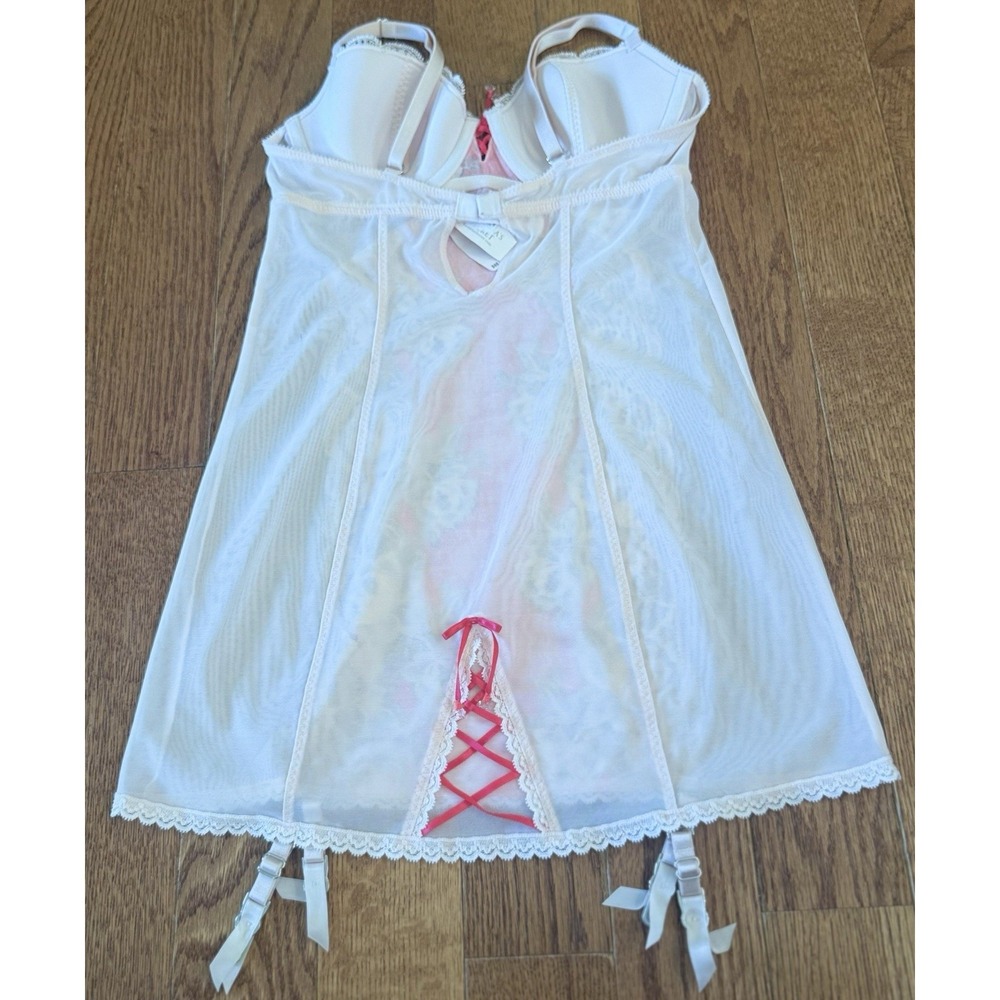 NWT Victoria's Secret 34B Sexy Lingerie Nightie Pink White Floral Lace Sheer - Picture 2 of 8